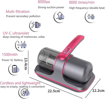Handheld Vacuum Cordless Rechargeable,8kpa Suction,Strong Double Beat Mode, 8000 Beats Per Minute - Powerful Vacuum Cleaner for Mattress,Sofa & Carpets (Silvery)