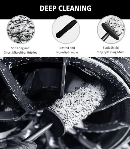 YeewayVeh 4PCS Car Wheel Cleaning Kit, 360° Bendable Wheel Brush with Premium Boar Hair Detailing Brush | Microfiber Scratch-Free Wheel and Tire Brush Kit for Cleaning Wheels,Tires