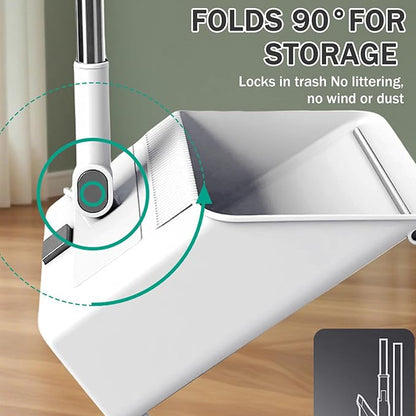 Broom and Dustpan, 3-in-1 Broom with Dustpan Combo Set Foldable and Rotating and Set with Long Handle for Home Office School Dorm, and