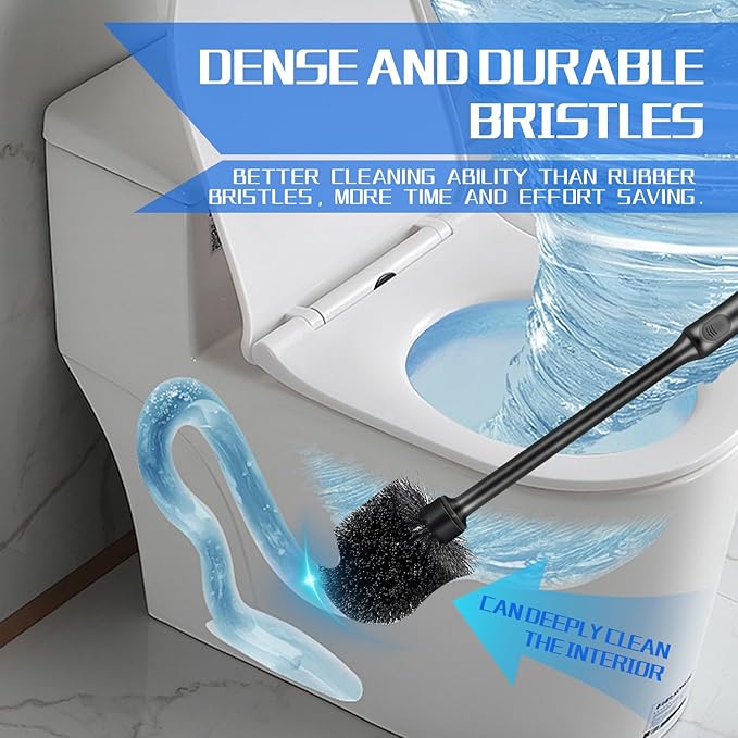 AONEZ Toilet Brush and Holder Set, 2 Pack Long-Handle Toilet Brush, Non-Slip Grip, Nylon Bristles, Deep Cleaning for Bathroom, Toilet Scrubber- Black