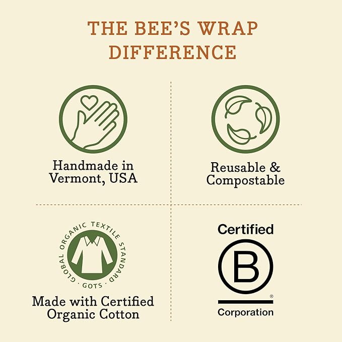 Bee's Wrap Vegan Beeswax Wraps for Food - 3 Pack of Assorted Beeswax Wraps - Small, Medium & Large Wrap - Plastic Free Made in USA Reusable Natural Food Wrap - Meadow Magic Print