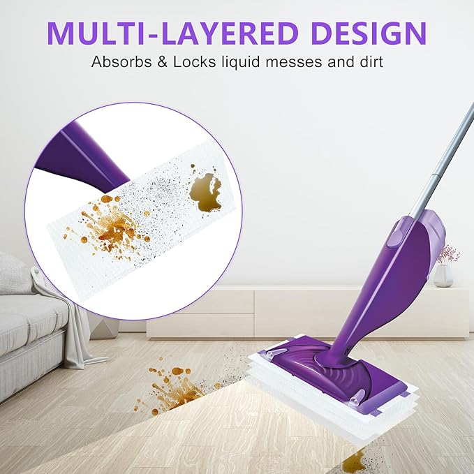 SAUAUSUN 40 Count Disposable Wet Jet Refills for Swiffer Wet Jet Mop, Multi-Surface Spray Mop Pad Refill for Hardwood Floor Cleaning, Thickness&Absorbent