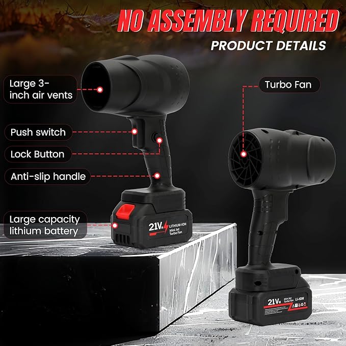 Cordless Handheld Leaf Blower with 2 x 4.0 Ah Batteries, 32000RPM Turbo Jet Blower, Small Leaf Blower for Deck, Garden, Patio, Portable Handheld Mini Turbine Drying Snow Blower Black
