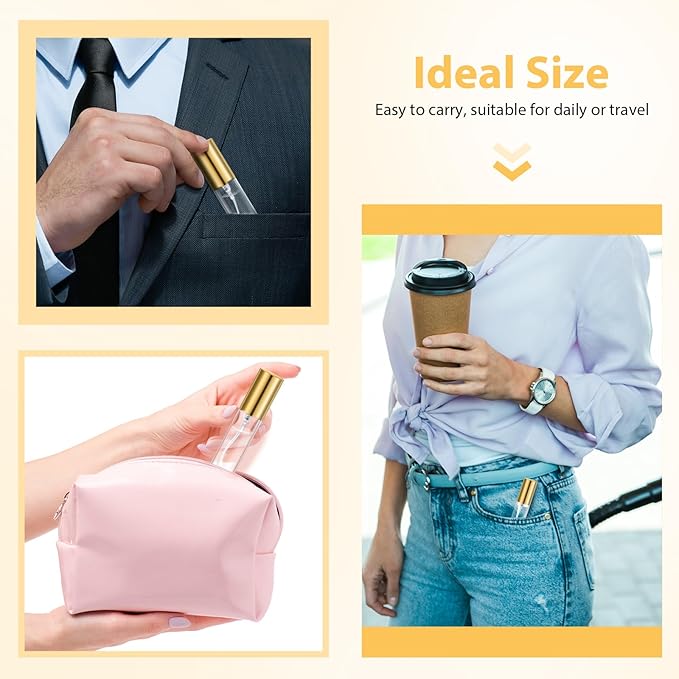 Yinder 25 Pcs 5ml Travel Spray Bottle Refillable Perfume Atomizer Bulk Glass Mini Cologne Perfume Bottles Empty Fine Mist Portable Small Sample Containers(Gold)