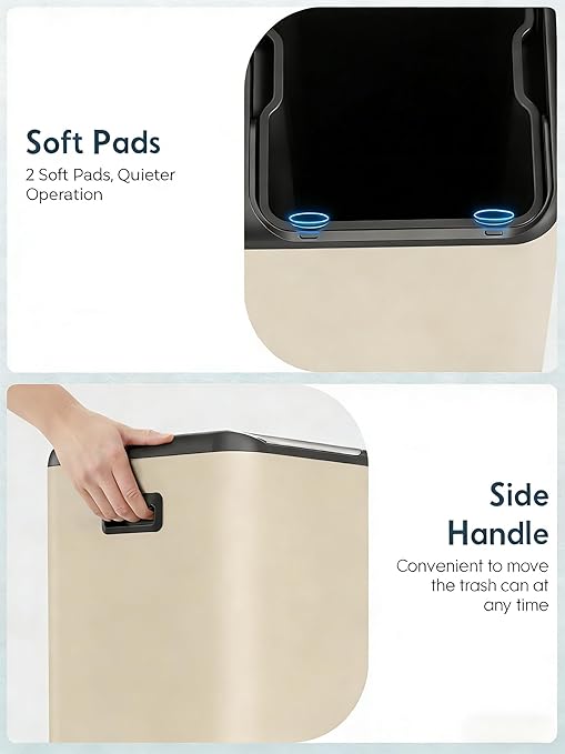 Arlopu 16Gal Dual Trash Can w/2 Built-in Box for Odor Control, Hands-Free Kitchen Garbage Bin, Recycle Waste Dustbin, Soft-Close Lid, 2 Buckets,Foot Pedal, Side Handle, Airtight,for Home (Beige)