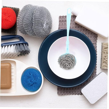 1set Steel Ball Cleaning Ball Stove Top Cleaner Pan Cleaning Tool Pot Scrubber