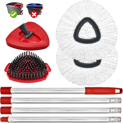 Spin Mop Handle, Mop Replacement Head,Brush,Base Compatible with OCedar EasyWring 1 Tank,2 Microfiber Mop Refills,1 Mop Base,1 Brush and 30-58" Mop Handle Combo Set for OCeda,Use for Floor Cleaning