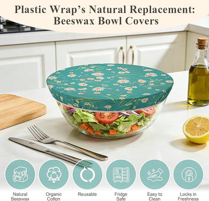 3 Pack Beeswax Bowl Covers Reusable (12 Inch Large),Bowl Covers for Bread Proofing,Elastic,Natural Beeswax Organic Cotton,For Sourdough Proofing,Large Containers&Food Storage