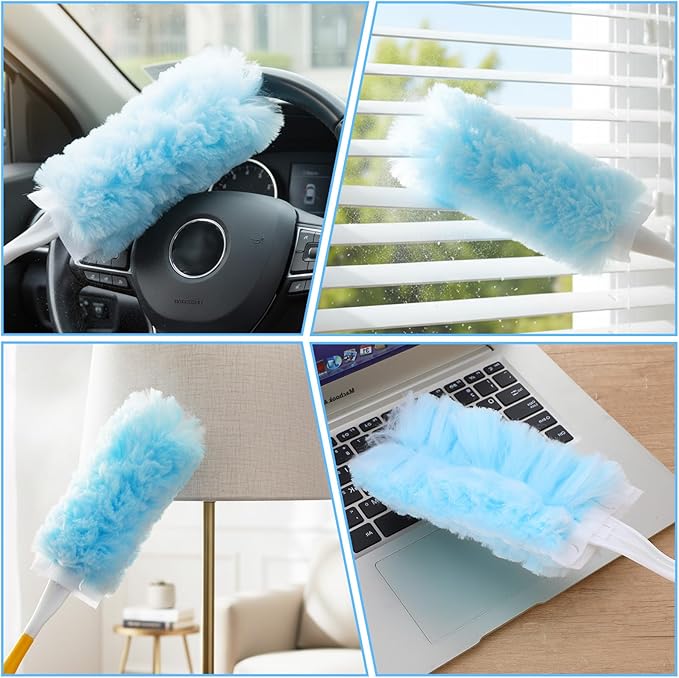 40 Count Duster Refills Compatible with Swiffer Handle Most Duster Handle, 360° Heavy Duty Duster Refills Disposable Microfiber Dusters with 2 Hands for Dusting Cleaning (Blue)