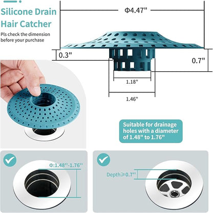 Aluvor Shower Hair Drain Catcher, Silicone Bathtub Drain Hair Catcher Strainer, All-in-one Tub Hair Catcher Drain Protector for 1.48'' to 1.76'' Regular Drains, 3PCS/Light Blue
