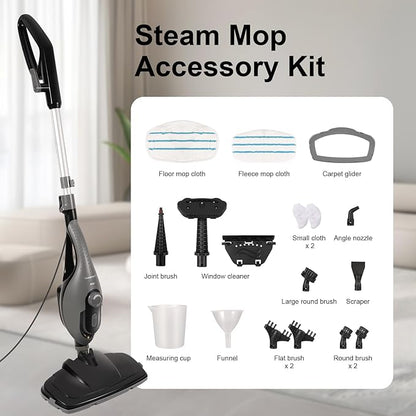 11-in-1 Steam Mop, 1550W Powerful Handheld Steam Cleaner, 260°F Multi-Functional Floor Steamer with 21.3FT Cord for Floors, Hardwood, Tiles, Grout, Windows, Kitchen, Bath, Adjustable (Grey)