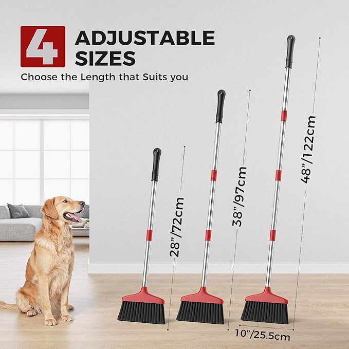 Handy Broom 2Pack, Indoor/Outdoor Brooms, Duty Kitchen Broom, for Home Garage Kitchen Office Courtyard Lobby Patio Lawn Concrete (2, Red)