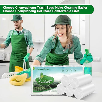 3 Gallon Mini Biodegradable Trash Bags - White Small Garbage Bags For Bathroom Can 100 Count 12 Liter Compostable Waste Basket Unscented Kitchen Office Car Liners Strong Thick Chenyucheng