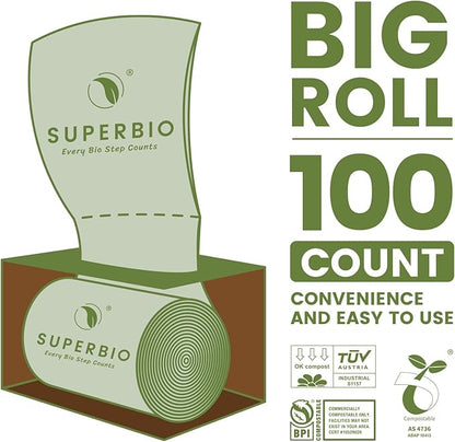 SUPERBIO 13 Gallon Compostable Kitchen Waste Bags, 50 Count, 1 Pack, Flat top Food Scrap bags, Certified by BPI and OK compost INDUSTRIAL, 49.2L, 0.87 Mil