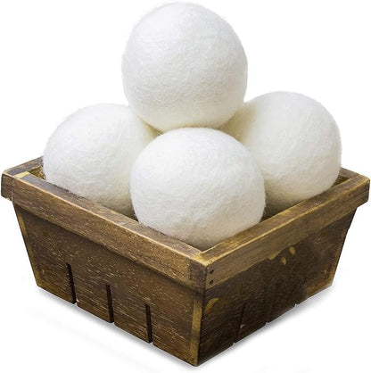 Wool Dryer Balls Natural Fabric Softener and 100% Organic, Chemical Free and Reduces Wrinkles. Saving Electricity and Drying Time XL Size 4 Pack White 4 Count