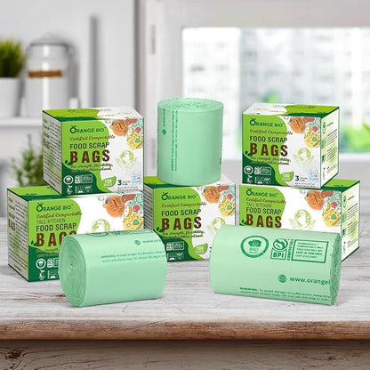 OrangeBio 3 Gallon Compostable Trash Bags, 200 Count, Plant-Based Small Garbage Bags for Kitchen, Bathroom & Food Waste, BPI ASTM D6400 & TÜV OK Compost Home Certified