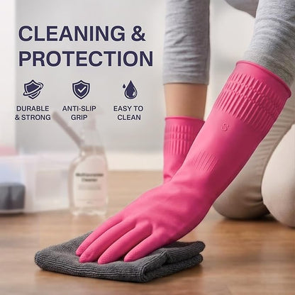 Cleaning Rubber Gloves, Waterproof Non-Slip Long Cuff Dishwashing Household Kitchen Gloves