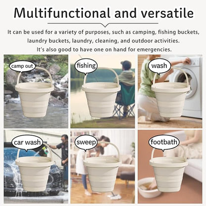 Collapsible Utility Bucket with Handle, 10L Sizes, Multi-Purpose for Foot Bath, Cleaning, Storage, Beige (Beige)
