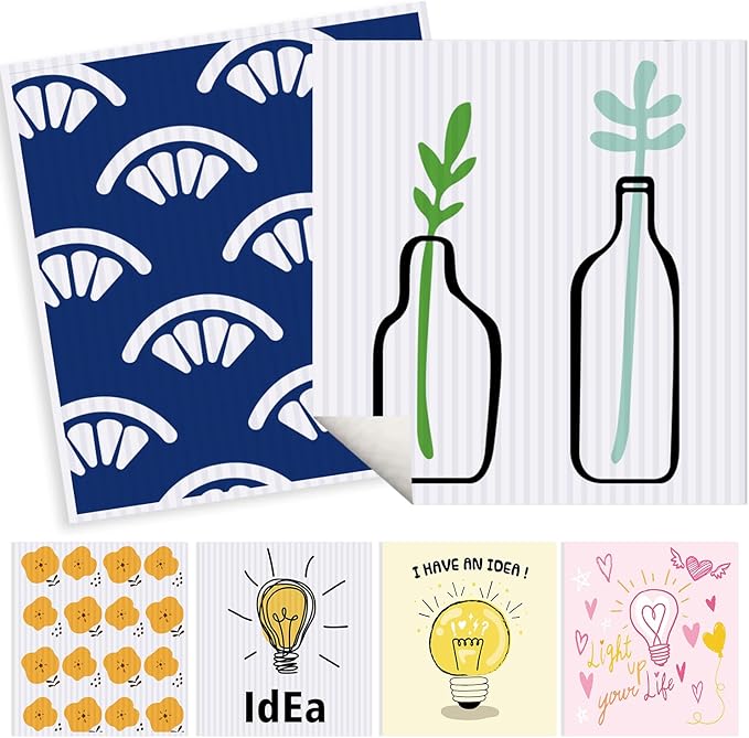 Swedish Dishcloths for Kitchen | 6 Pack Floral Reusable Paper Towels Washable | Swedish Dish Towels | Non-Scratch Cellulose Sponge Cloths | No Odor, Biodegradable Cleaning Cloths, Light Bulb