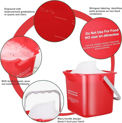LemonRoad 3 Pcs Cleaning Bucket Small Sanitizing Square Bucket Multi-Size 3+6+8 Quart Detergent Pail for Home Commercial Restaurant Kitchen Office School Wash Rinse Sanitize Handwash(Red,Green,Blue)