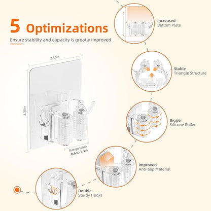 8 PackBroom Holder Wall Mount, New Version Adhesive Mop and Broom Holder Wall Mount, Super Anti-Slip Broom Hanger Mop Organizer Wall Hanging for Bathroom, Kitchen, Laundry Room