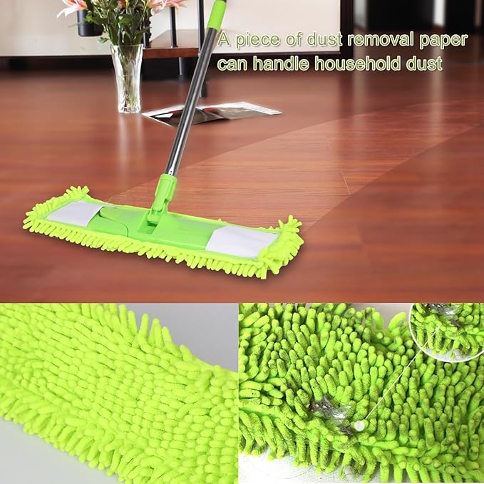 4Pcs Soft Flat Mop Refill Pads, High Absorption Cloth for Multi-Surface Floor Cleaning, 40cm Board Compatible, Green