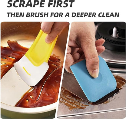 5 in 1 Dish Brush Set with Scraper, Kitchen Scrub Brush for Cleaning, Include Soft and Hard Bristle Scrub Brush, Vegetable Brush, Hard and Soft Scrapers, Suitable for Scrubbing Pots, and Bowls (5)
