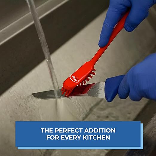 Vikan - Fine Dish Brush - Heavy-Duty, Narrow, Slip-Resistant Cleaning Brush, Polypropylene, Polyester Bristle, 11 Inch, White, (42875) (Pack of 2)