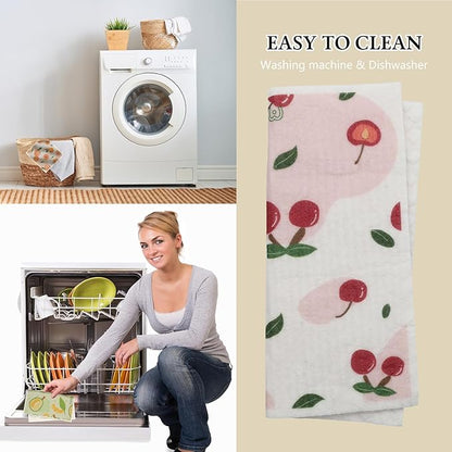 6 Pack Swedish Dishcloths for Kitchen |Watercolor Dish Towels | Reusable Paper Towels Washable | Non-Scratch Cellulose Sponge Cloths | No Odor, Biodegradable, Swedish Cloths, Fruits-1