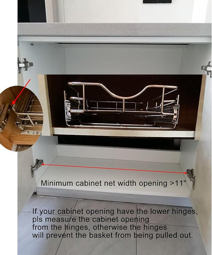 DINDON Pull Out Cabinet Organizer, (11" W x 18" D) Heavy-Duty Metal Sliding Drawer Shelf, Bathroom Under Sink Kitchen Cabinets Organizer and Storage Slide Out Shelves, Chrome, 1 Tier, 2 Pack