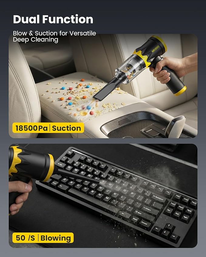 Mr.ego Handheld Car Vacuum Portable Cordless, 18500Pa High Power Vacuum Cleaner and Air Duster, 4-in-1 Mini Vacuum with Multi-Nozzles for Small Jobs, Car, Home, Desk, Keyboards (Black)
