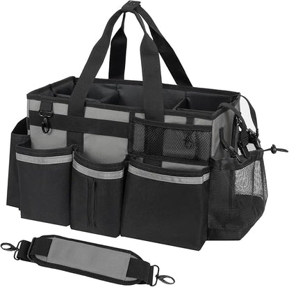 SCAVATA Wearable Cleaning Caddy, Cleaning Caddy Supplies Organizer with Handle & Shoulder Straps for Housekeepers, Under Sink & Car Cleaning Tool Organizers Bag with 4 Foldable Divider (MediumGrey)