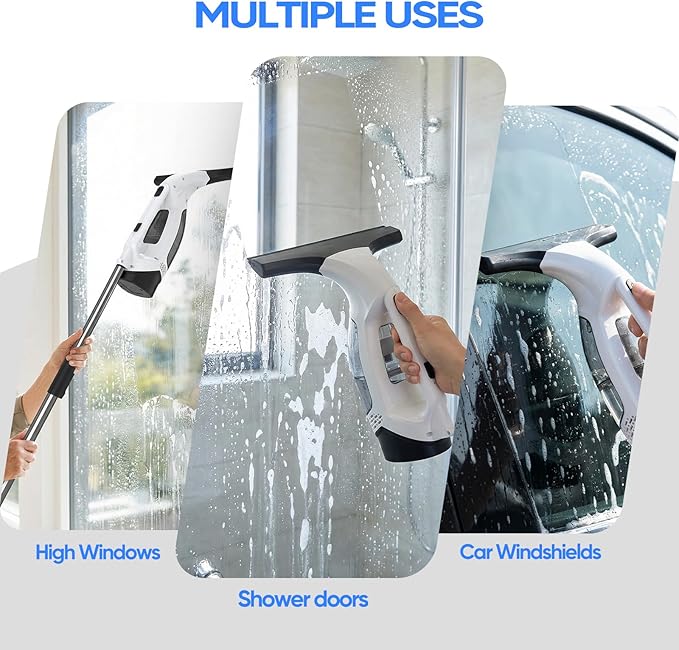 Window Vacuum Cleaner, Cordless Electric Window Cleaner with 2000Pa Streak-Free Suction, 30–40" Extension Pole, 11-Inch Squeegee Tool for High Windows, Shower Glass, Tiles & Mirrors