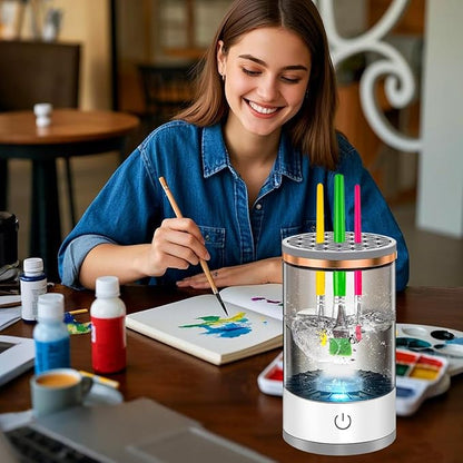 Vodolo Electric Paint Brush Cleaner Machine,Easy Premium paintbrush Cleaner Professional Automatic Spinning Water Color Brush Cleaning Tool Cleanser Machine,Painting Artist Accessories