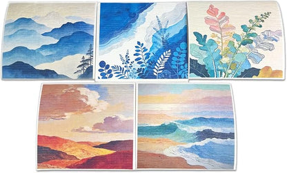 Swedish Dishcloths 5 Pack, Reusable Absorbent Kitchen Cleaning Cloths, Eco-Friendly Quick Dry Dish Towels for Dishes, Countertops & Household Cleaning (Oil Landscape)
