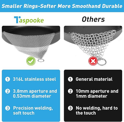 Cast Iron Cleaner & Chainmail Skillet Scrubber - 32''x32'' 3.8mm Small Ring, 316L Stainless Steel Interlocking Mesh Sheet, Flexible Chainmail Panel, Fine Linked Ring Fabric, Woven Ring Net
