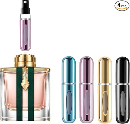 4 Pcs Refillable Perfume Atomizer, Travel Perfume Bottle Refillable and Leak-Proof, Portable Empty Cologne Atomizer, Mini Refillable Perfume Bottle for Pocket, Easy to Refill Decant Sprayer (10 ml)