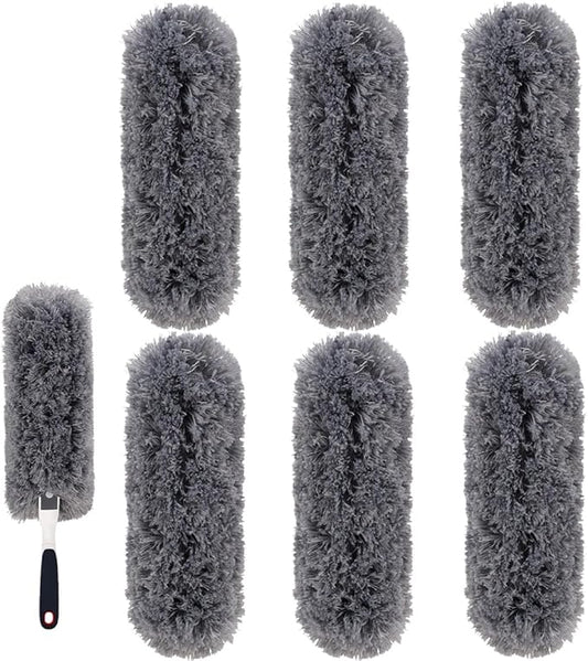 Reusable Microfiber Duster Refills Compatible with OXO & MR.SIGA Duster - Washable Duster for Household Cleaning Dusting Furniture Blind Ceiling Fan - 6Pack Grey (Handle NOT Included