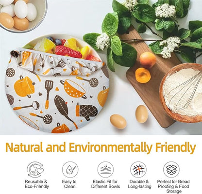 4PCS Reusable Beeswax Bowl Covers for Bread Proofing, Washable Sourdough Proofing Covers, Elastic Cotton Dish Domes for Food Storage