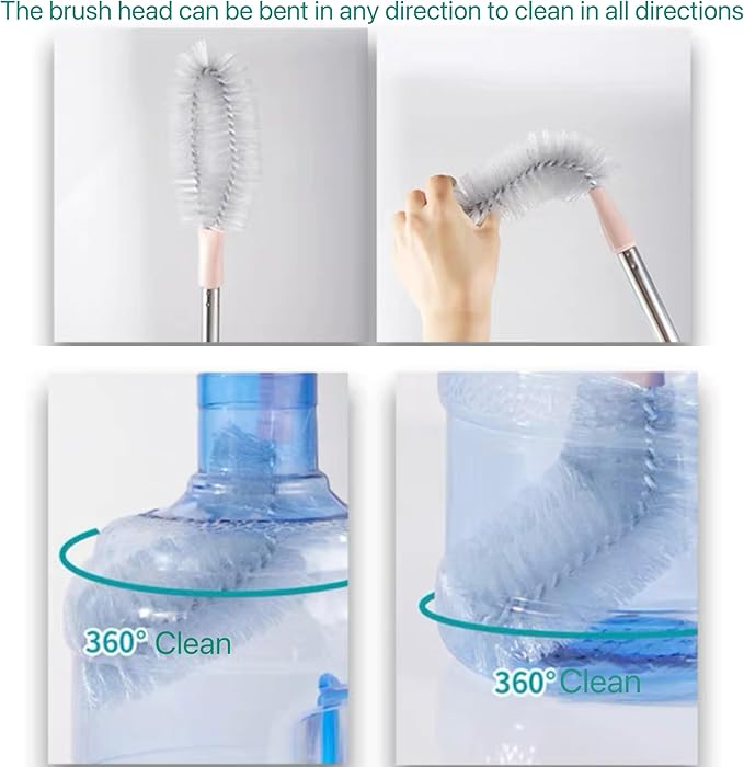 LUFOX 2 Pack 28" Long Bottle Brush, 3 & 5 Gallon Bottle Cleaner Brush, Bendable Replaceable Brush Head Bottle Cleaning Brush for Family