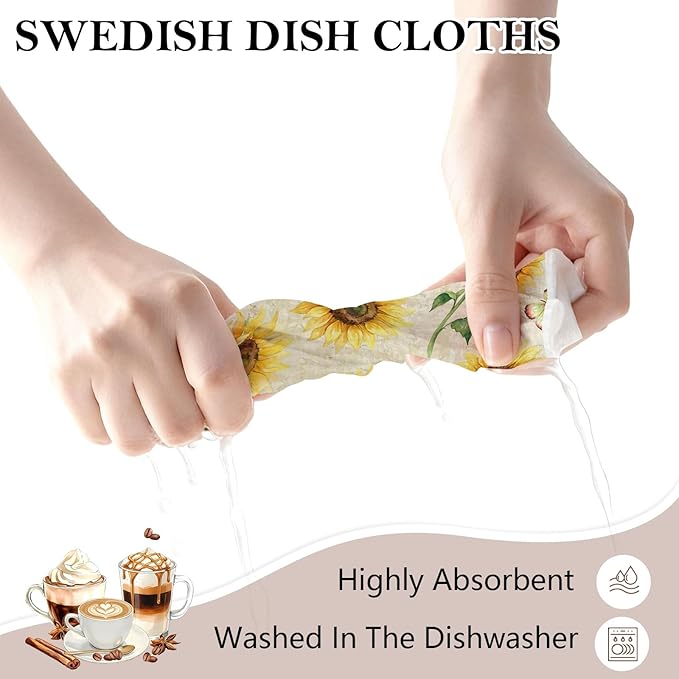 5 Pack Mixed Colorful Sunflower Swedish Kitchen Dishcloths Dish Towels, Farmhouse Sunflower Dish Towels, Swedish Dishcloth, Paper Towels Reusable, Dish Cloth Towel Cleaning Wipe for Kitchen