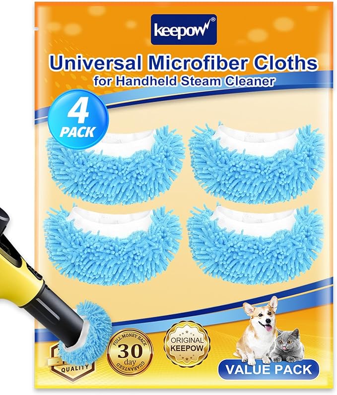 KEEPOW 4 Pack Reusable Steam Mop Pads Compatible with Bissell Steam Shot Omni, PurSteam, Wagner Spraytech Handheld Steam Cleaner, Universal Microfiber Cloths Steam Mop Pads, Washable Mop Pads