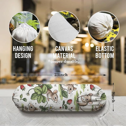 Rats Strawberry Plastic Bag Holder, Reusable Washable Shopping Bags Storage Carrier, Fabric Garbage Trash Bag Dispenser for Home Kitchen Pantry Cabinet, Wall Mount, Kitchen Housewarming Gifts