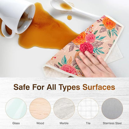 Swedish Dishcloths for Kitchen | 6 Pack Floral Reusable Paper Towels Washable | Swedish Dish Towels | Non-Scratch Cellulose Sponge Cloths | No Odor, Biodegradable Cleaning Cloths, Flowers