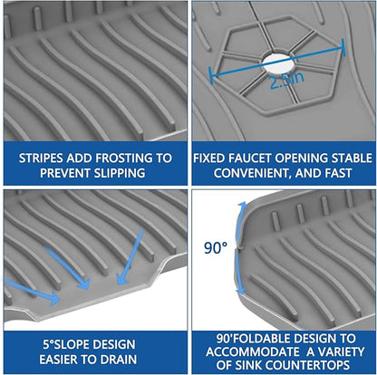 Kitchen Sink Splash Guard Gen2-30" x 6'' Silicone Sink Mat Splash Guard fit for Countertop, Bathroom,Farmhouse,RV by EBIGIC (Grey)