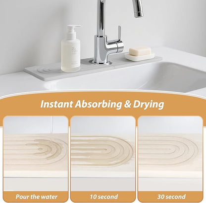 Kitchen Sink Faucet Mat, Diatomaceous Earth Quick Dry Sink Splashback Drying Mat, Kitchen Faucet Super Absorbent Mat, Quick-Drying Water Absorbing Stone Tray (Light Gray, 18.1" x 3.9")