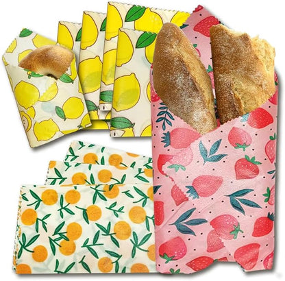 Reusable Beeswax Food Wraps, Organic Cotton Food Storage, Eco Friendly Plastic Free Wrap for Bread Sandwiches Fruits Cheese