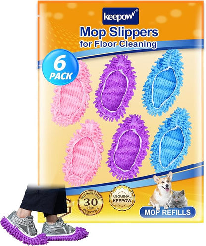 6 Mop Slippers for Floor Cleaning Mop Socks for Women Washable Mopping Socks Feet Foot Slippers Dust Mopping Shoes Microfiber Moppers Slippers for Women Men House Cleaning (3 Pairs)