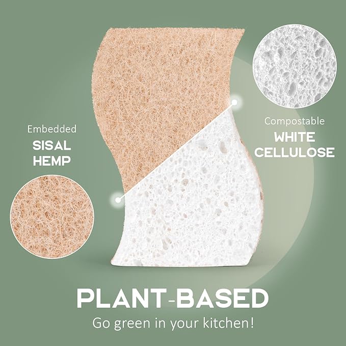 Isshah Plant-Based Kitchen Sponges - FSC Certified and PETA Approved, 12 Count
