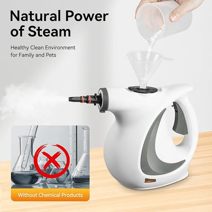 Handheld Steam Cleaner, 1050W Upgrade Steam Cleaner for Home Use, Powerful Natural Multi‑Surface Steam Cleaner, 239°F Steam, Runs 10–15 min, 11.8oz Tank for Car Tile Grout Couch Floor Bed Cleaning